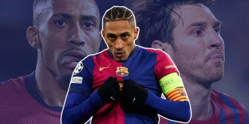 barcelona raphinha goles asistencias champions league record messi