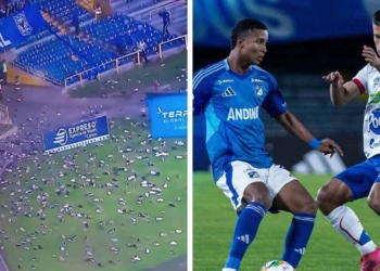 millonarios hinchada lanza zapatos a la cancha protesta