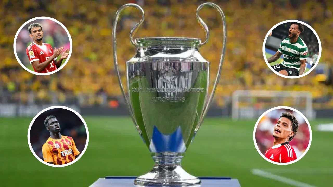 champions league liga campeones europa temporada 2025 2026 inciia arranca empieza fase grupos liga records numeros messi cristiano ronaldo real madrid barcelona futbolistas colombianos luis diaz bayern suarez sporting richard rios benfica davison sanchez galatasaray psg chelsea manchester city liverpool
