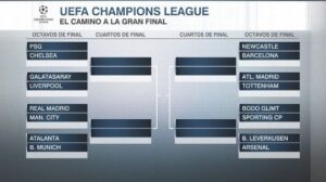 champions league octavos final sorteo real madrid manchester city barcelona newcastle psg arsenal equipos eliminacion directa fechas final budapest rumania liga campeones