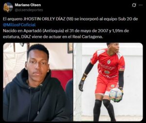 millonarios arquero jhostin diaz equipo sub 20 divisiones inferiores menores titulares plantilla profesional diego novoa guillermo amores fichajes daniel ruiz rodrigo contreras futbol profesional colombiano fpc liga betplay dimayor cierre inscripciones mercado transferencias contrataciones 