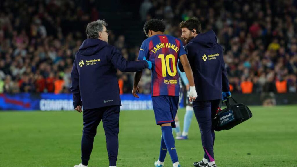 lamine yamal lesion grave barcelona partido celta vigo estudios examenes se pierde mundial estados unidos 2026 mexico canada futbol club hansi flick preocupacipn drama hinchas hinchada seguidores cule catalan catalunya seleccion espanola espana espanol europa titulo liga gol penal penalti