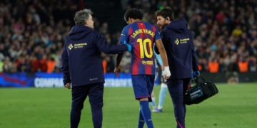 lamine yamal lesion grave barcelona partido celta vigo estudios examenes se pierde mundial estados unidos 2026 mexico canada futbol club hansi flick preocupacipn drama hinchas hinchada seguidores cule catalan catalunya seleccion espanola espana espanol europa titulo liga gol penal penalti