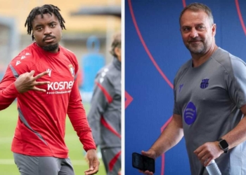 enzo boyomo barcelona fichaje defensor central defensa zaguero osasuna pamplona hansi flick director tecnico dt aleman entrenador deco director deportivo joan laporta presidente mercado verano ventana refuerzos contrataciones incorporaciones bastoni laliga liga futbol espanol espana europa