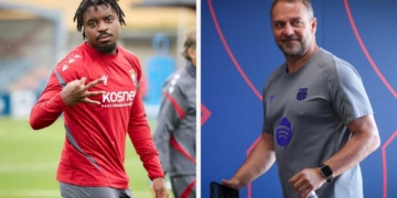enzo boyomo barcelona fichaje defensor central defensa zaguero osasuna pamplona hansi flick director tecnico dt aleman entrenador deco director deportivo joan laporta presidente mercado verano ventana refuerzos contrataciones incorporaciones bastoni laliga liga futbol espanol espana europa