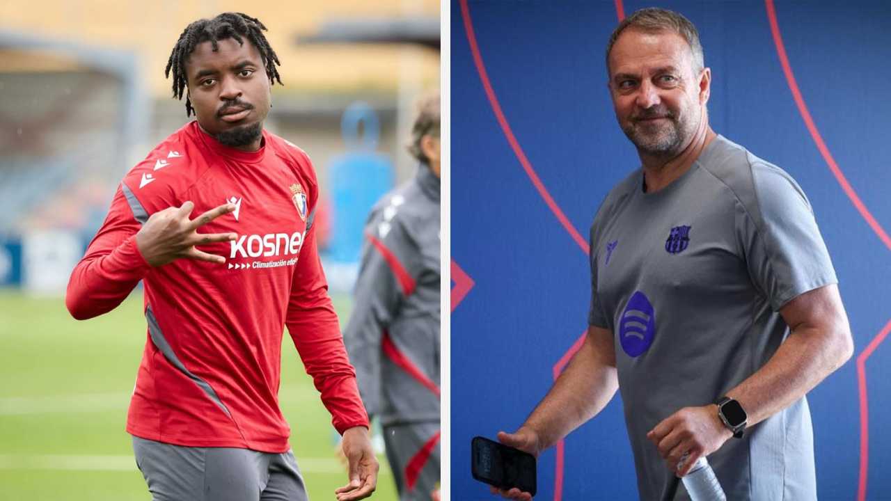 enzo boyomo barcelona fichaje defensor central defensa zaguero osasuna pamplona hansi flick director tecnico dt aleman entrenador deco director deportivo joan laporta presidente mercado verano ventana refuerzos contrataciones incorporaciones bastoni laliga liga futbol espanol espana europa
